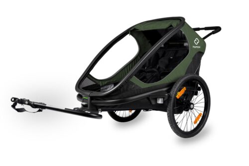 HAMAX Outback 2v1 - dvojmiestny vozík za bicykel vr. ramená + kočíkovú set - Green/Black